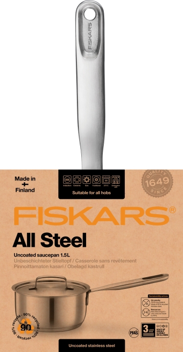 Fiskars Stieltopf mit Deckel ALL STEEL 1,5Ltr.