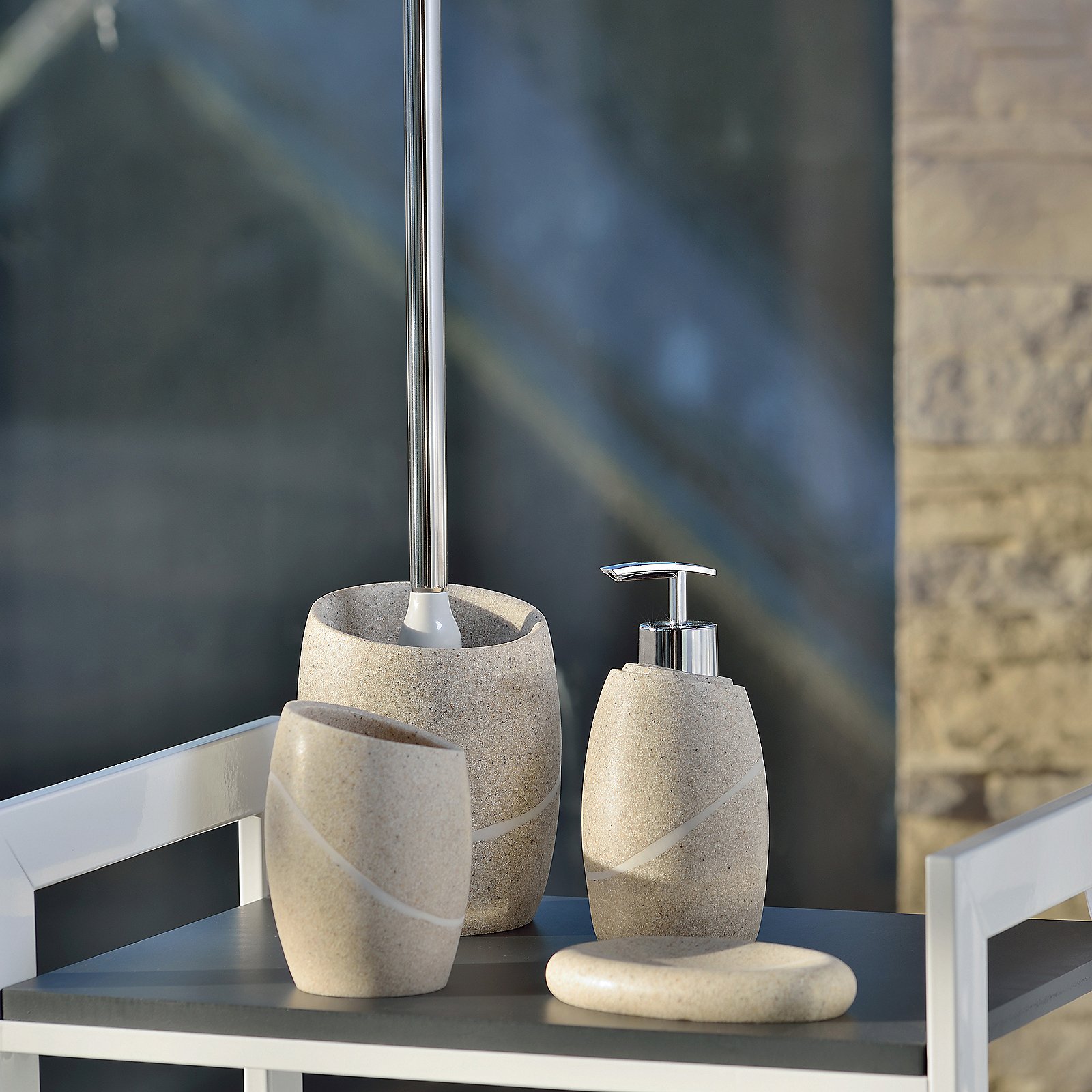 Kela Seifenschale Talus Kunststoff Sonstige, Stein-Accessoires, Wasseimer, Seifenspender, Tischaufsatz, Unikate Möbeldeko, Steinzeug, Waschbecken-Set, Seifenspender, Zahnbürstenhalter, Deko Stein