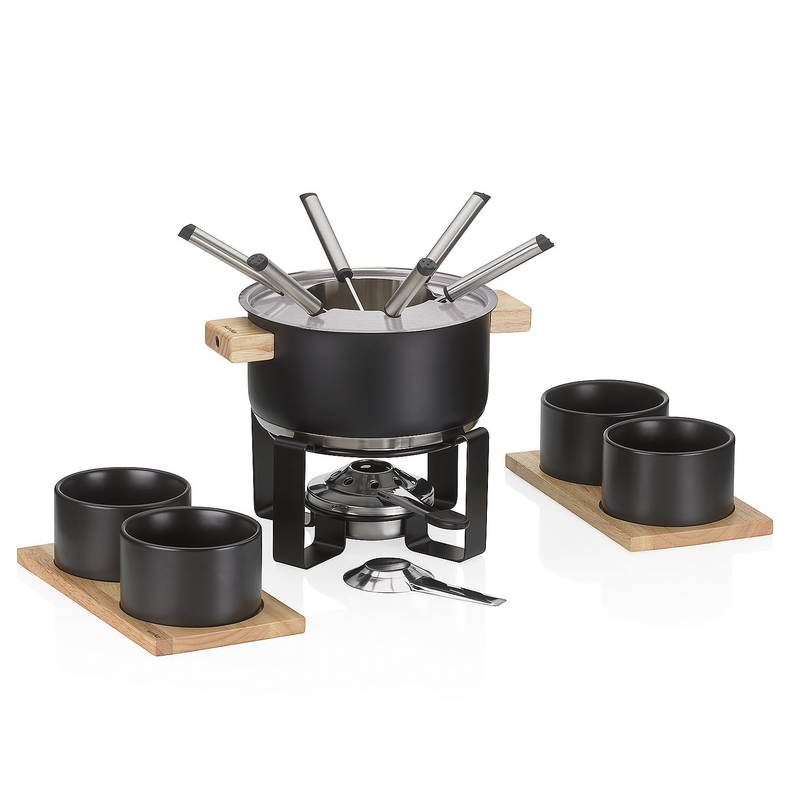 Kela Fondue-Set Gunten 16 tlg. GUNTEN in Edelstahl schwarz matt Kela Fondue-Set Gunten 16 tlg. GUNTEN in Edelstahl schwarz matt, Fondue Topf, Fondue Set, Edelstahl, Holzgriffe, Schwarzer Topf, Kochtopf-Set, Stieltopf, Backofenfest, Gasherd-kompatibel, Holzgriffen