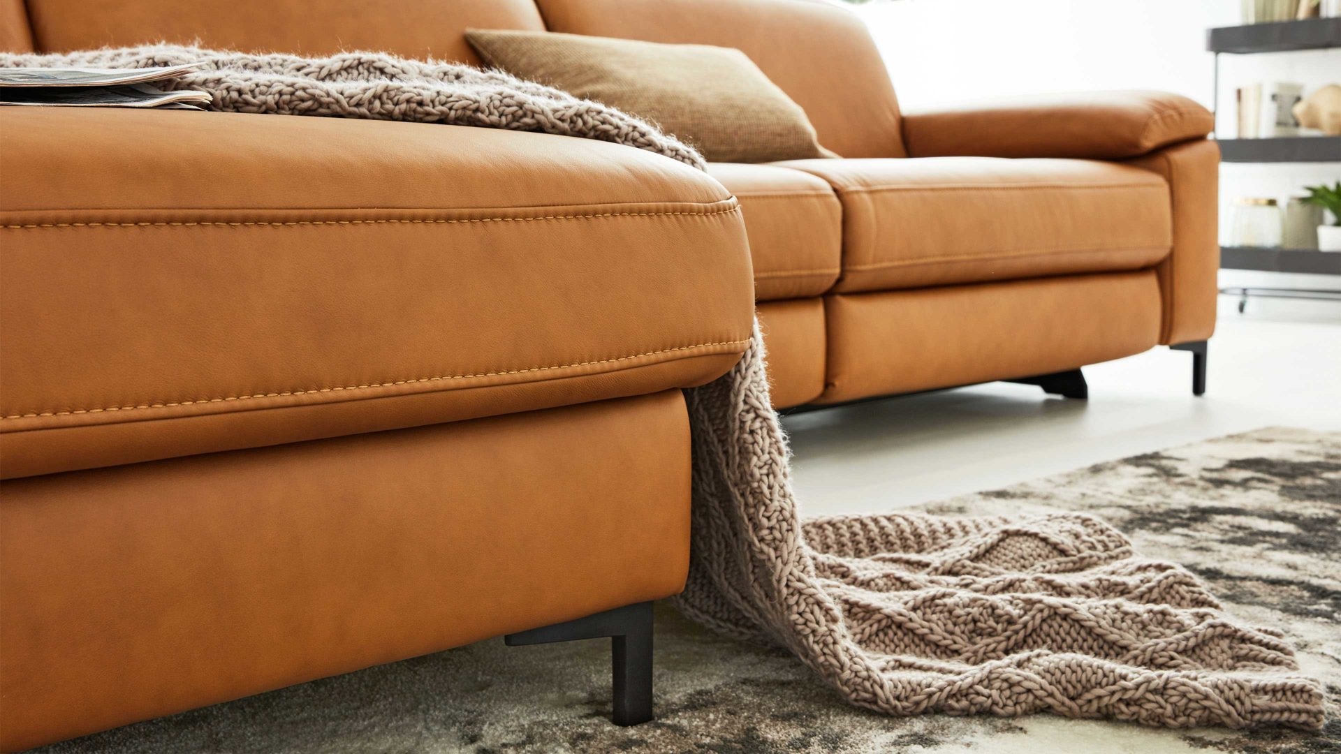 Interliving Rundecke INTERLIVING 4054 ca. 1786x347cm in Vivre / Vivre kurkuma, Sofa, Leder, Couch, Beige, Strickdecke