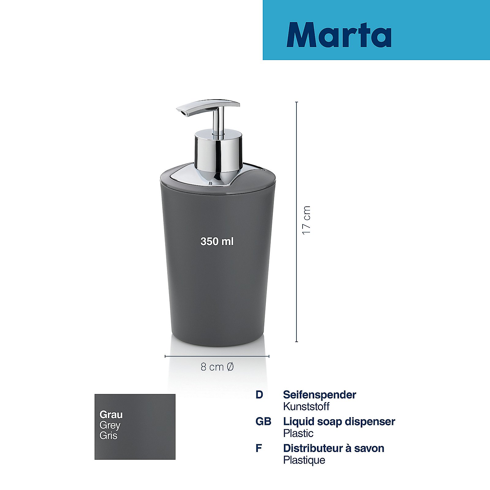 Kela Seifenspender Marta grau MARTA in , Flasche