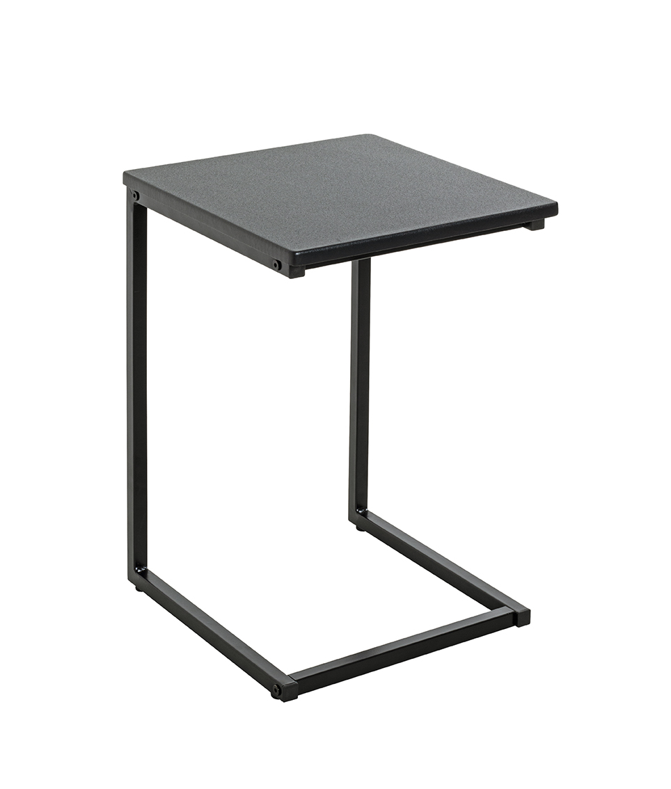Beistelltisch in Schwarz, Beistelltisch, Quadratischer Tisch, Metallrahmen, Schwarz, Kopfplatte aus Metall, Beistelltisch, Beistelltisch Metall, Kleiner Tisch, Tischplatte grob, schwarz