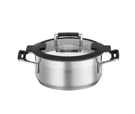 Rösle Bratentopf mit Glasdeckel 20cm SILENCE PRO in Farbe Edelstahl, Stainless pot, Pressure pot, Steamer lid, Aluminium body, Black handles