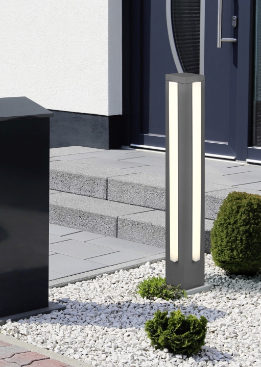 Trio LED-Pfosten MITCHELL in anthrazit, Glas Acryl weiß