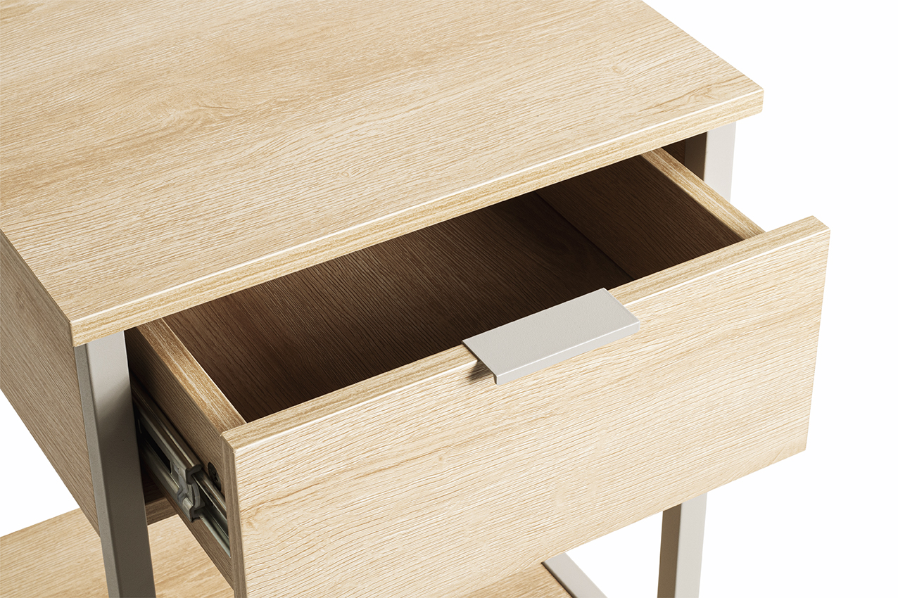 Haku Möbel Beistelltisch BURGOS 2 in Farbe Eiche natur, Kaschmirgrau, Nachttisch, Nachtkommode, Schublade, Holzoptik, Metallgriff