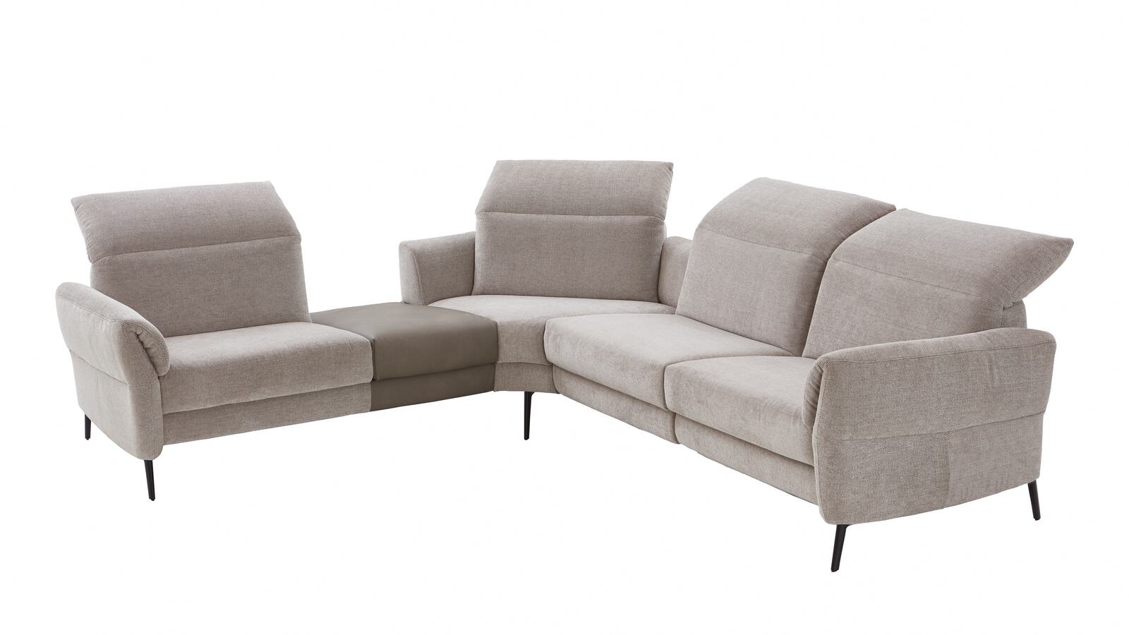 Polsteria Polstereckgruppe FERNANDO ca. 258x288cm in Stoff Aurin beige/Leder Evita smoke