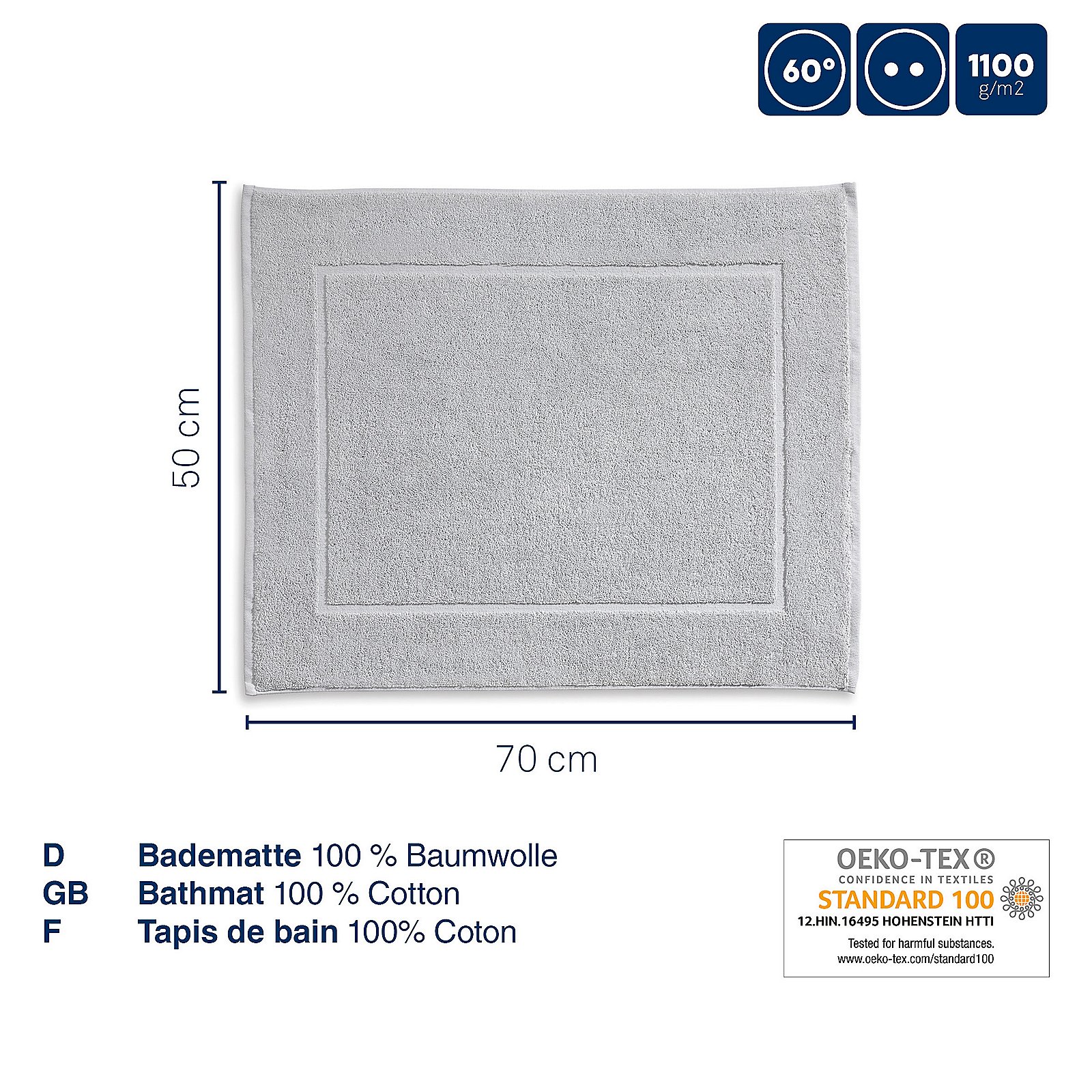 Kela  Badvorleger LADESSA in Farbe granitgrau, Badematte, Baumwolle, 60×50 cm, Küchenbadteppich, reine Baumwolle