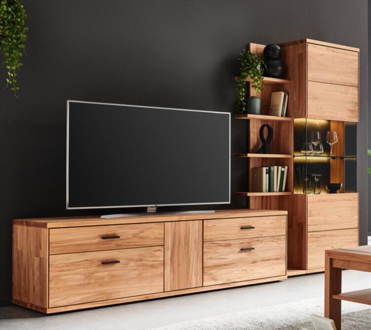 // Wohnkombination // Kernbuche natur // Griff 51 anthrazit // ca. B290 H200,2 T53,9 cm // Zubehör gegen Aufpreis erhältlich, TV Möbel, TV Staukasten, Zimmertrennwand, Holzoptik, Lowboard