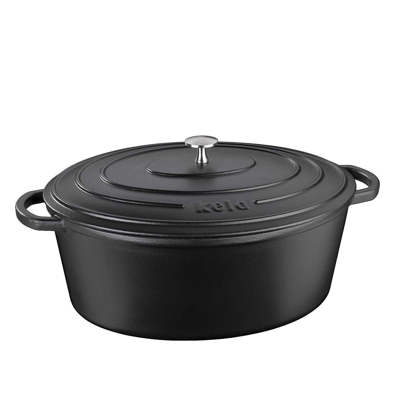 Kela Bräter CALIDO in Farbe Schwarz, Dutch oven, Gusseisen, Schwarz, Deckel, zwei Griffe, Gusseisen Topf, Schmortopf, Schwarzer Kochtopf, Deckel-Topf, Kochgeschirr