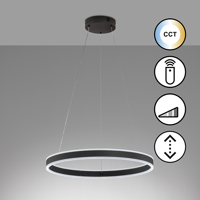 Fischer & Honsel LED-Pendelleuchte SIRKO , D60 cm in Metall sandschwarz, Acryl weiß