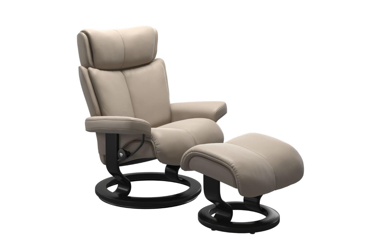 Stressless Sessel mit Hocker MAGIC ca. B77 H98 T142 cm in Leder Palom 45 mushroom