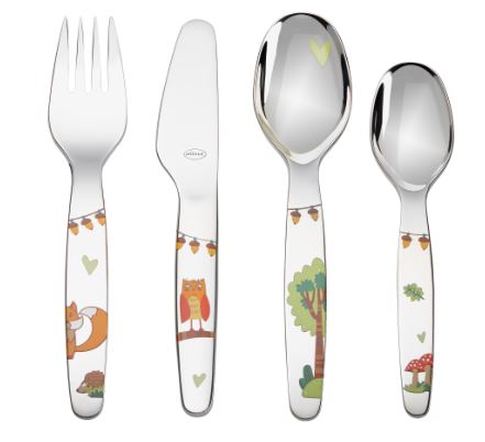 Rösle Kinderbesteck 4-tlg. WALDFREUNDE, Gabel, Messer, Löffel, Besteckset, Kinder