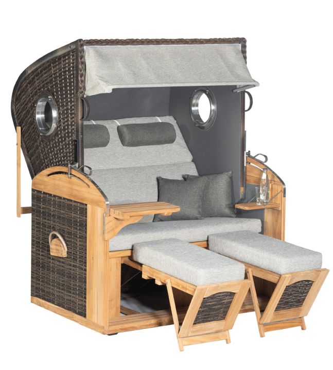 Gartenstrandkorb 2-Sitzer RUSTIKAL 305 Z COMFORT XL in Farbe anthrazit Gartenstrandkorb 2-Sitzer XL, Den, Drinnen, Holz, Mobiliar, Hundehütte