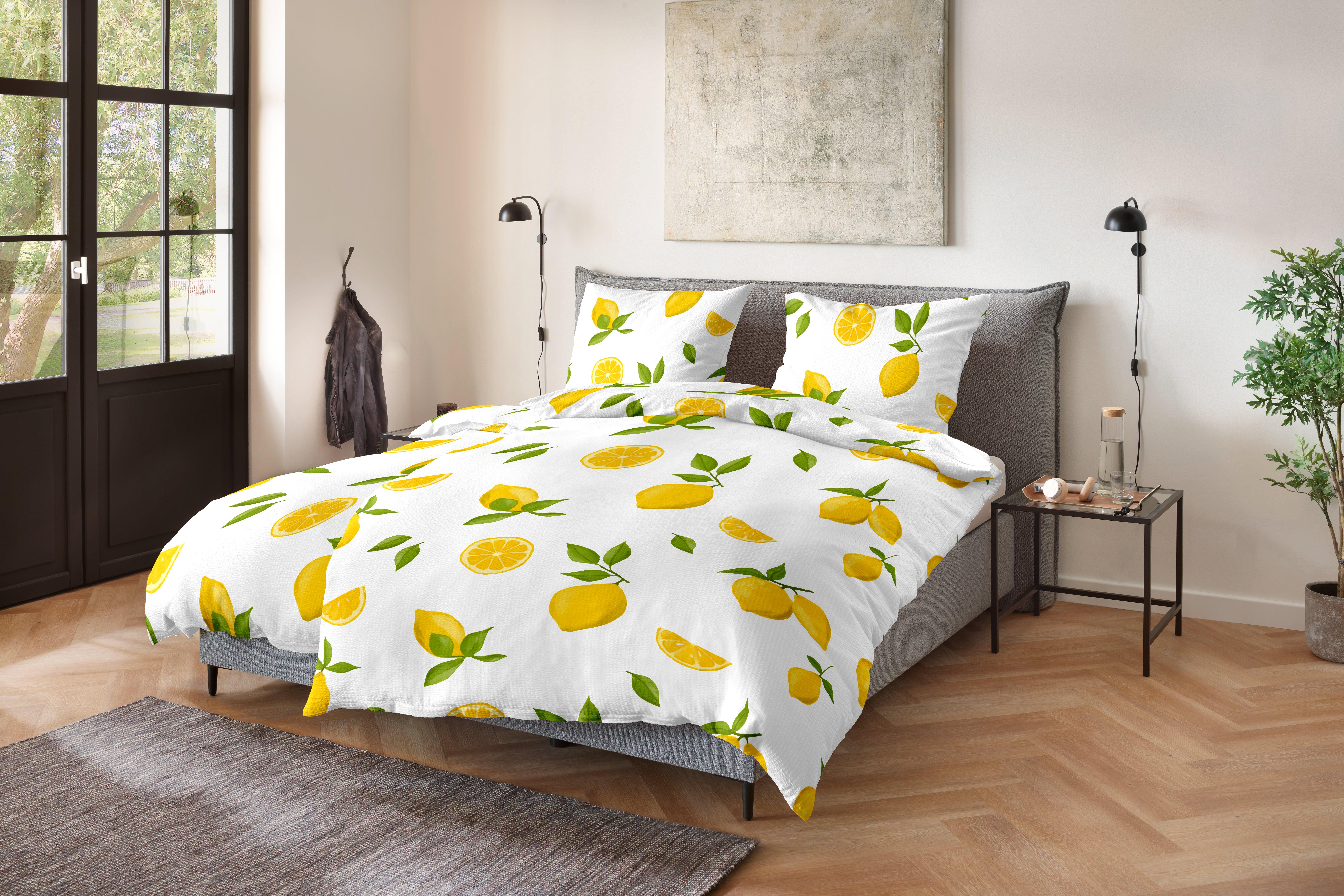 Hahn Haustextilien Bettwäsche 135x200cm in Farbe weiß-gelb zitronen