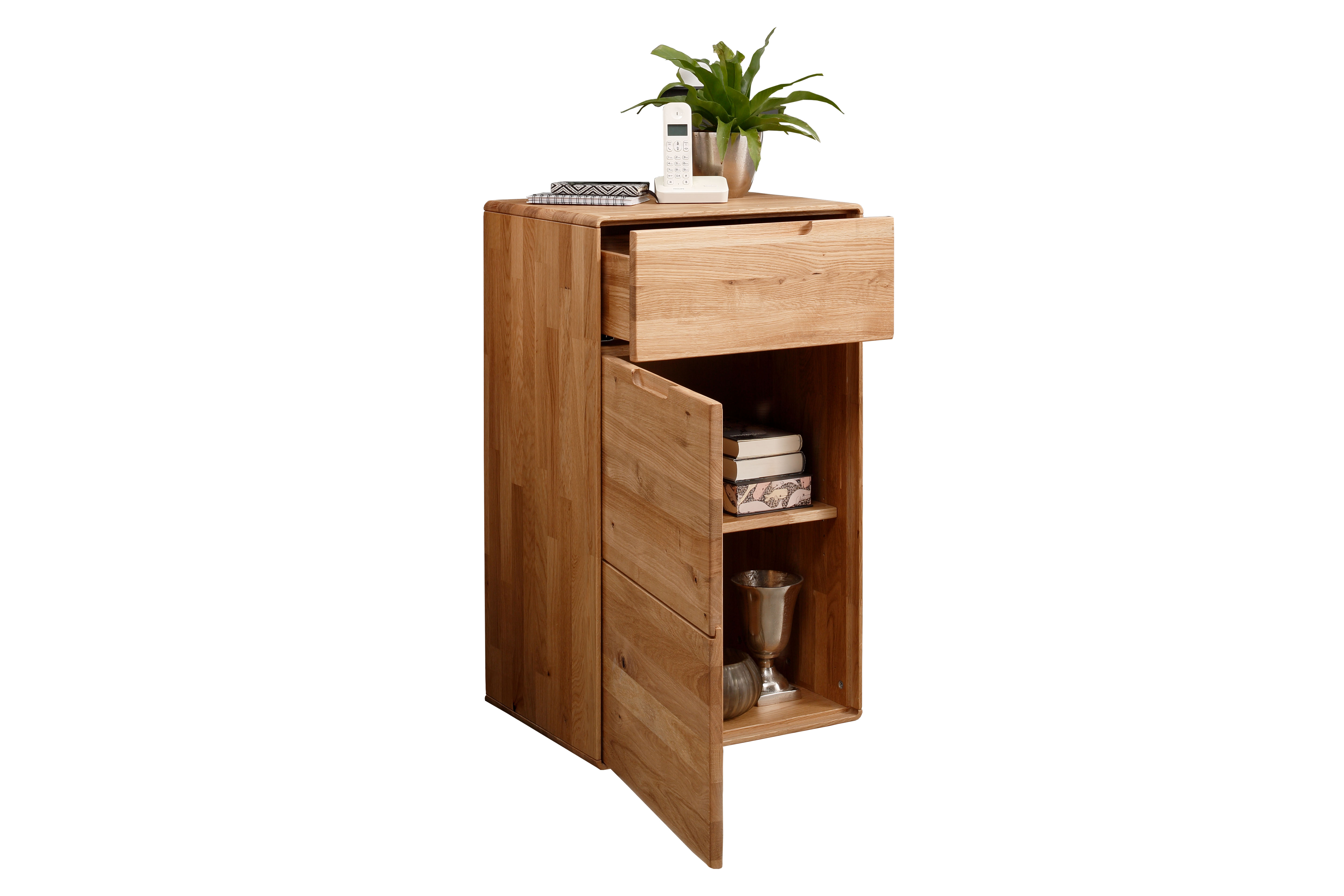 // Kommode I // Wildeiche massiv geölt // ca. B51 H91 T40 cm // mit Soft-Close Funktion // abgerundete Kanten, Nachttisch, Nachtkonsole, Holz, Schublade, Regalfach