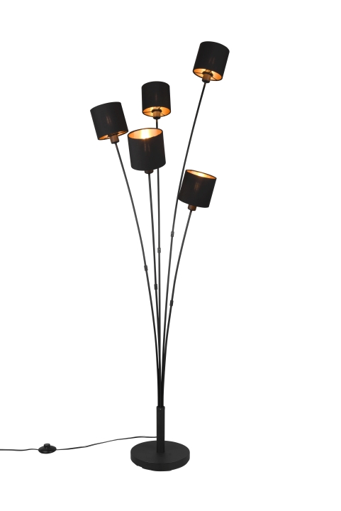 Reality Stehleuchte TOMMY 5-flammig in Farbe schwarz matt, Stoff Schwarz-Gold Reality Leuchten Stehleuchte TOMMY in schwarz matt, Stoff Schwarz-Gold