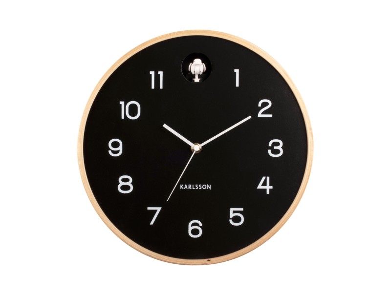 Wanduhr NATURAL CUCKOO in Fb. schwarz, D.31,5 cm, Wanduhr, Küchenuhr, Schwarzes Zifferblatt, Große Zahlen, Holzrahmen