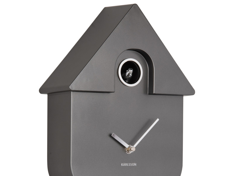 Wanduhr MODERN CUCKOO in 41x8,5x21,5 cm, Kuckucksuhr, Dachuhr, Wanduhr, Pendeluhr, Grau