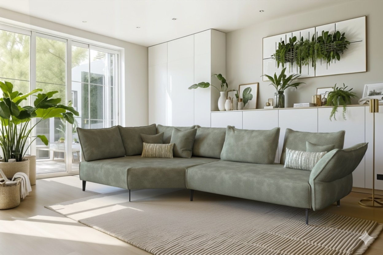 W. Schillig Polstergruppe BONNIE ca. 158x340cm in Stoff uni green tea, Dekoration für Zuhause, Couch, Wohnzimmer, Kissen, Pflanze