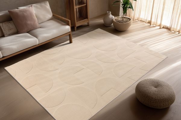 Webteppich FOCUS ca. 120x170cm in Farbe beige Webteppich FOCUS ca. 120x170cm in Farbe beige, tupferfarbige esszimmer, teppich, wohnzimmer, runde muster, rechteckiger teppich