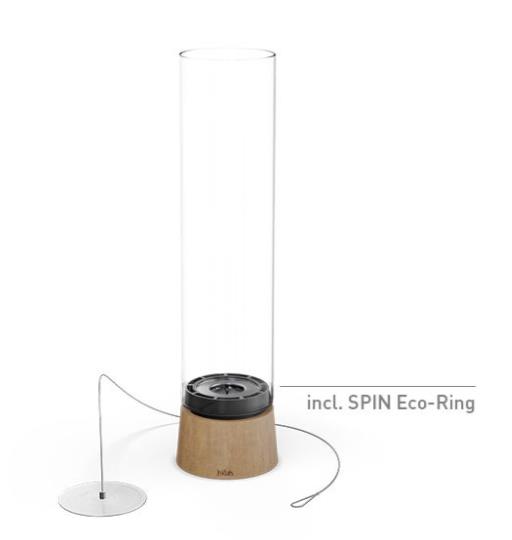 Tischfeuer SPIN air 900 in Emaille Eiche H40,5cm, tischlampe, laterne, glaskomponente, holzfuß, kabellos