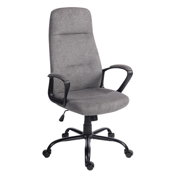 // Chefsessel // Webstoff 196 Kieselgrau, Gestell Schwarz // Wippfunktion mit Härtegradeinstellung // mit Armlehnen, Bürostuhl, Gestell, Rollen, Grau, Stoffbezug