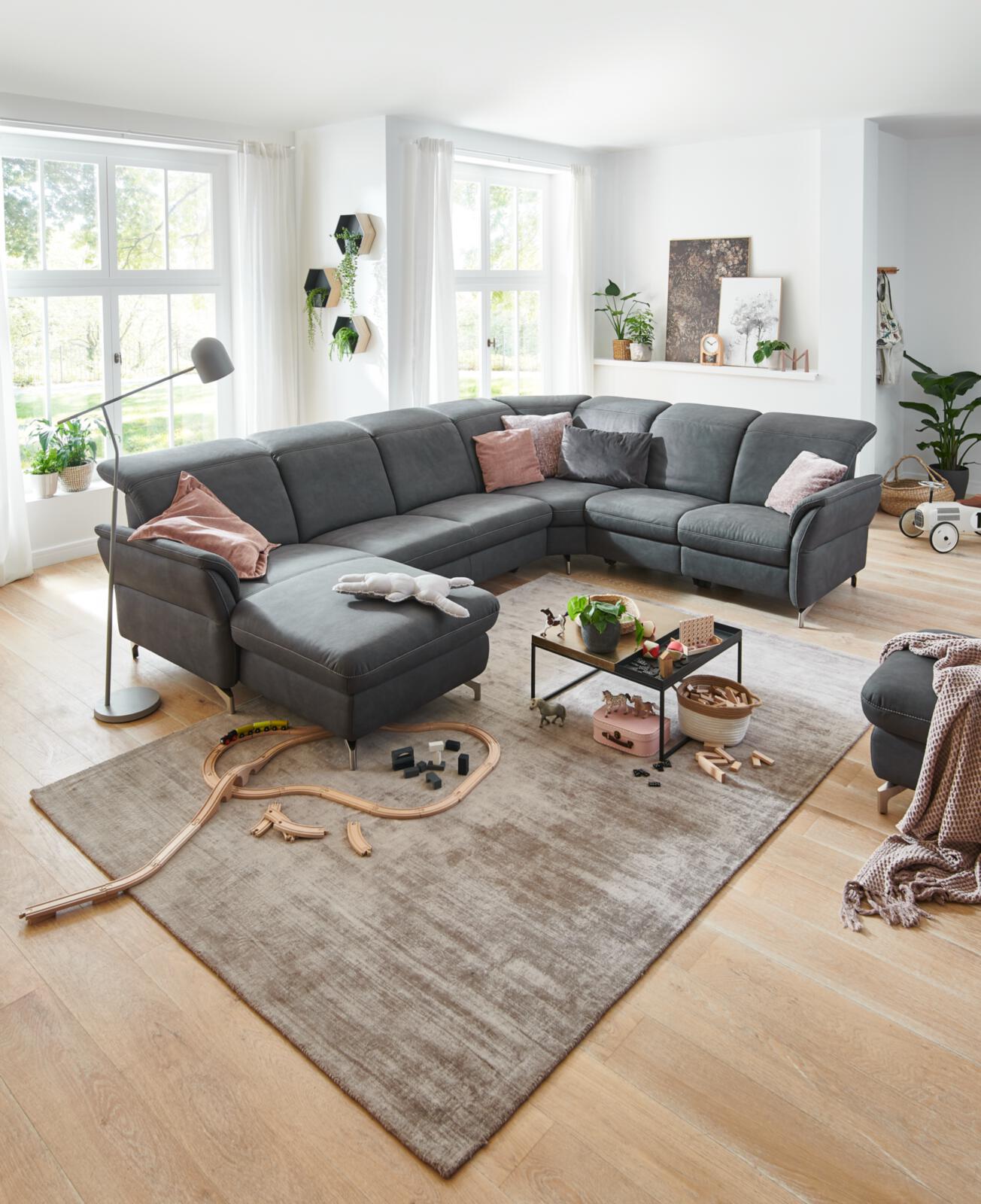 Polsteria Polsterrundecke SENTURO SYSTEM ca. 174x336x255cm in Stoff Atlantic dunkelgrau