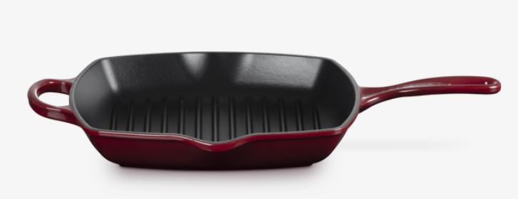 Le Creuset Grillpfanne Sig 26 cm in Farbe Garnet, Gusseisenform, Grillpfanne, Tiefes Bratblech, Rostrot, Grillpfanne mit Rippen