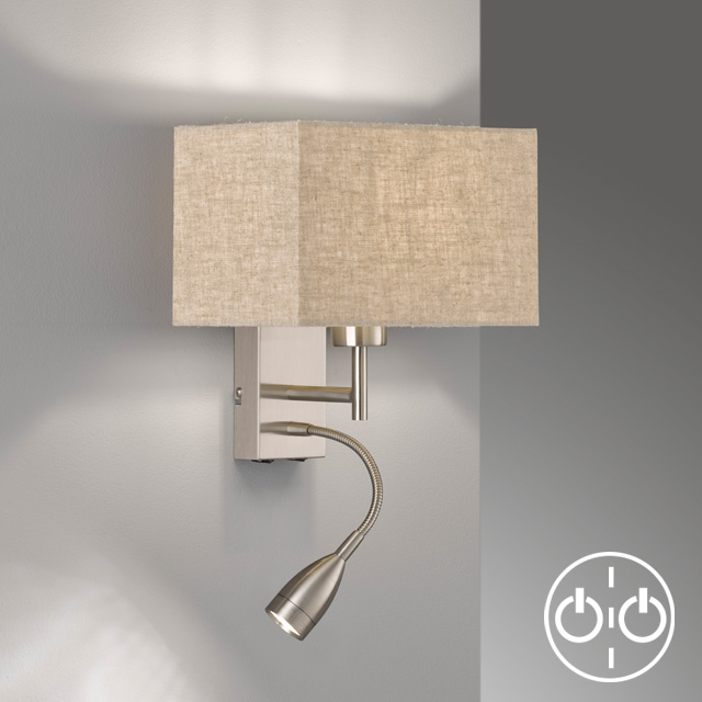Fischer & Honsel Wandleuchte DREAM 1-flammig in Farbe Nickel matt/Stoff sandfarbig Leinen