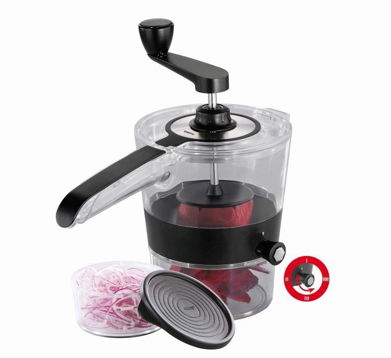 GEFU Spiralschneider SPIRALFIX in Farbe schwarz/silber, Küchenmaschine, Saftpresse, Zwiebel, Rotkohl, Schnittgut