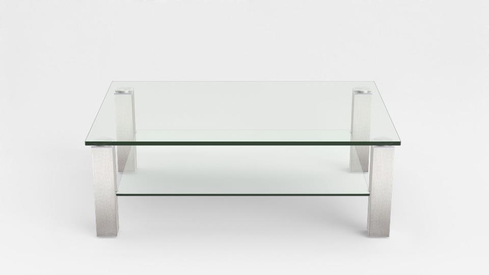Eve Collection Couchtisch Rimini, ca. 120 x 48,5 x 80 cm mit Kristalglasplatte und Tischbeinen in Nickel matt