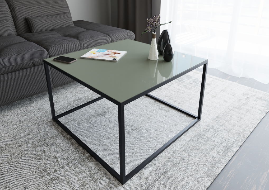 Set One by Musterring Couchtisch RENO in Platte grün/Gestell Metall graphit schwarz, couchtisch, glasoberfläche, metallrahmen, wohnzimmer, tisch
