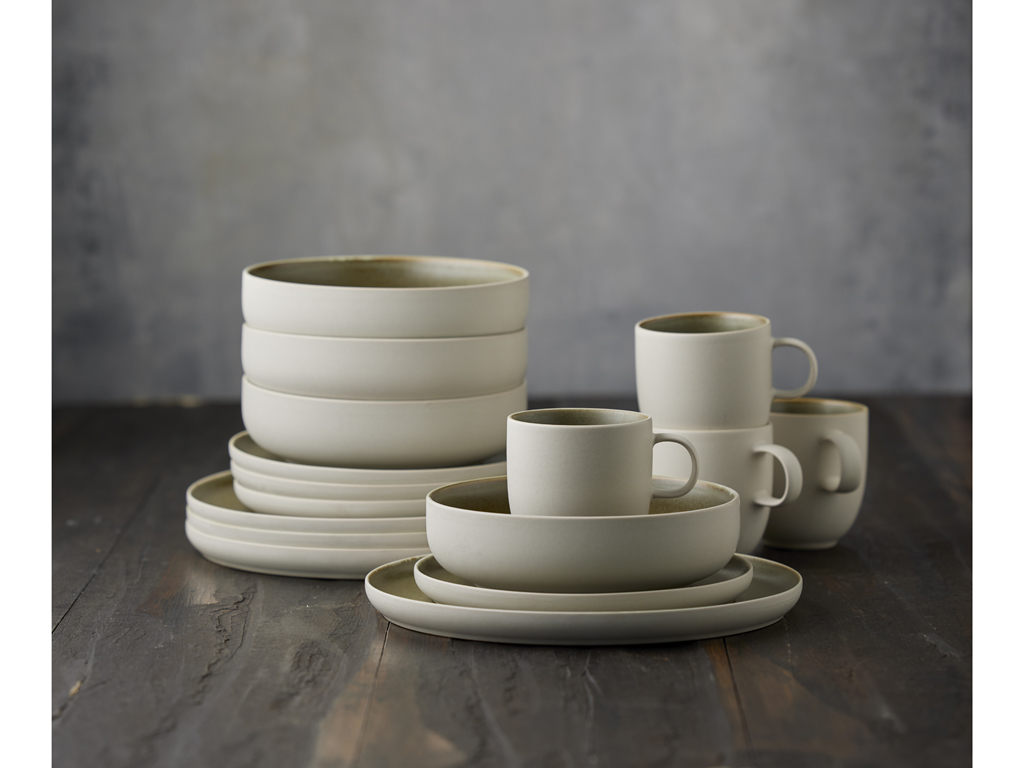 F&H Geschirrset STUDIO ROUND NORTH in Farbe Matte white/Matte moss