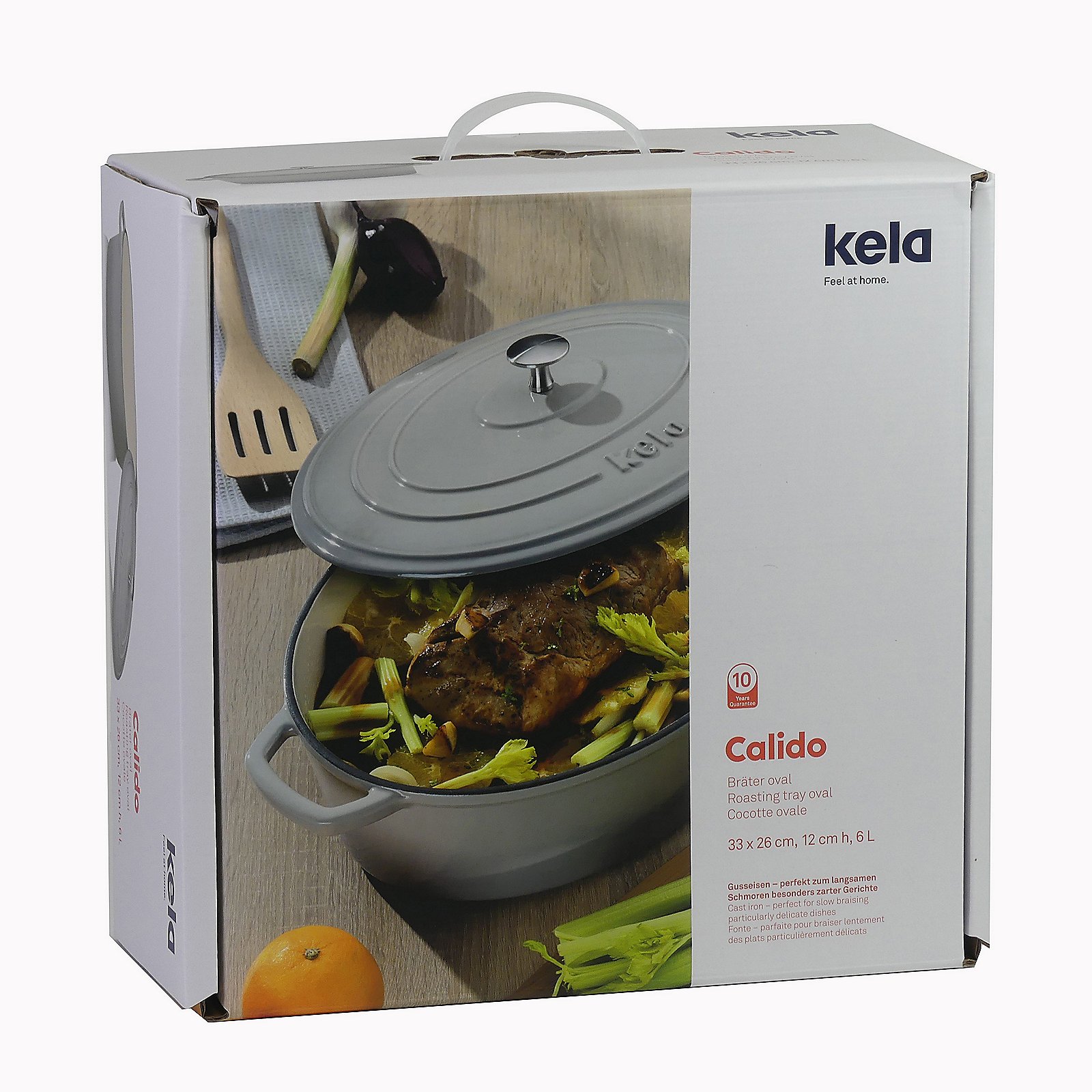 Kela Bräter CALIDO in Farbe Hellgrau, Kochtopf, Schmortopf, Ovaler Bräter, Pfanne?, Deckel