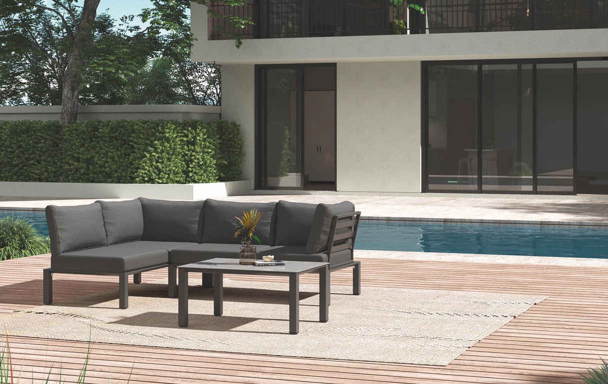 MWH Ecklounge-Set WIDOO in Farbe iron grey/Aluminium Glas, Couch, Innenarchitektur, Kaffeetisch, Tabelle, Hinterhof