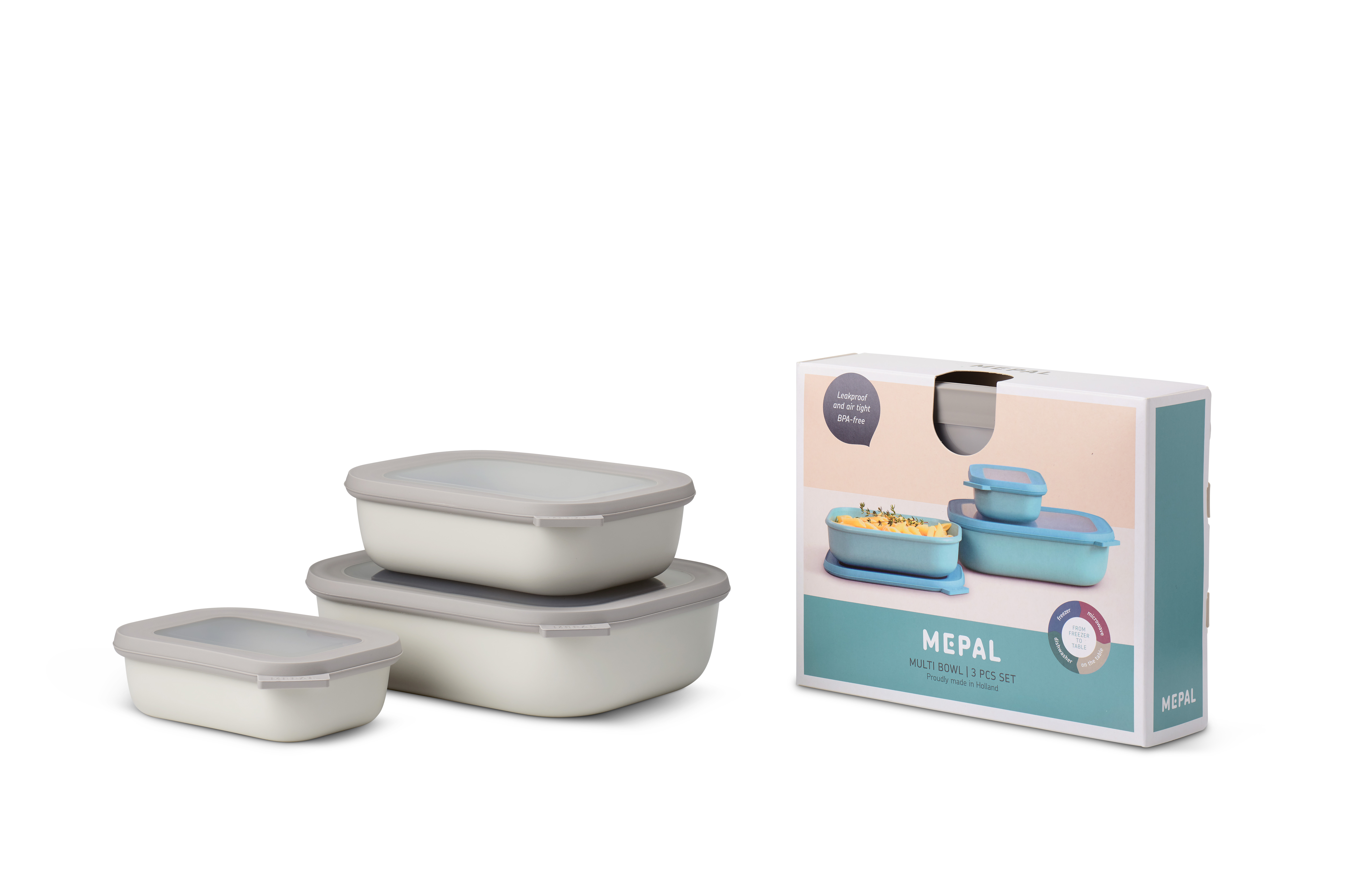 Mepal Set Cirqula rechteckig 3-tlg. 500 + 1000 + 2000 ml in Farbe Nordic White