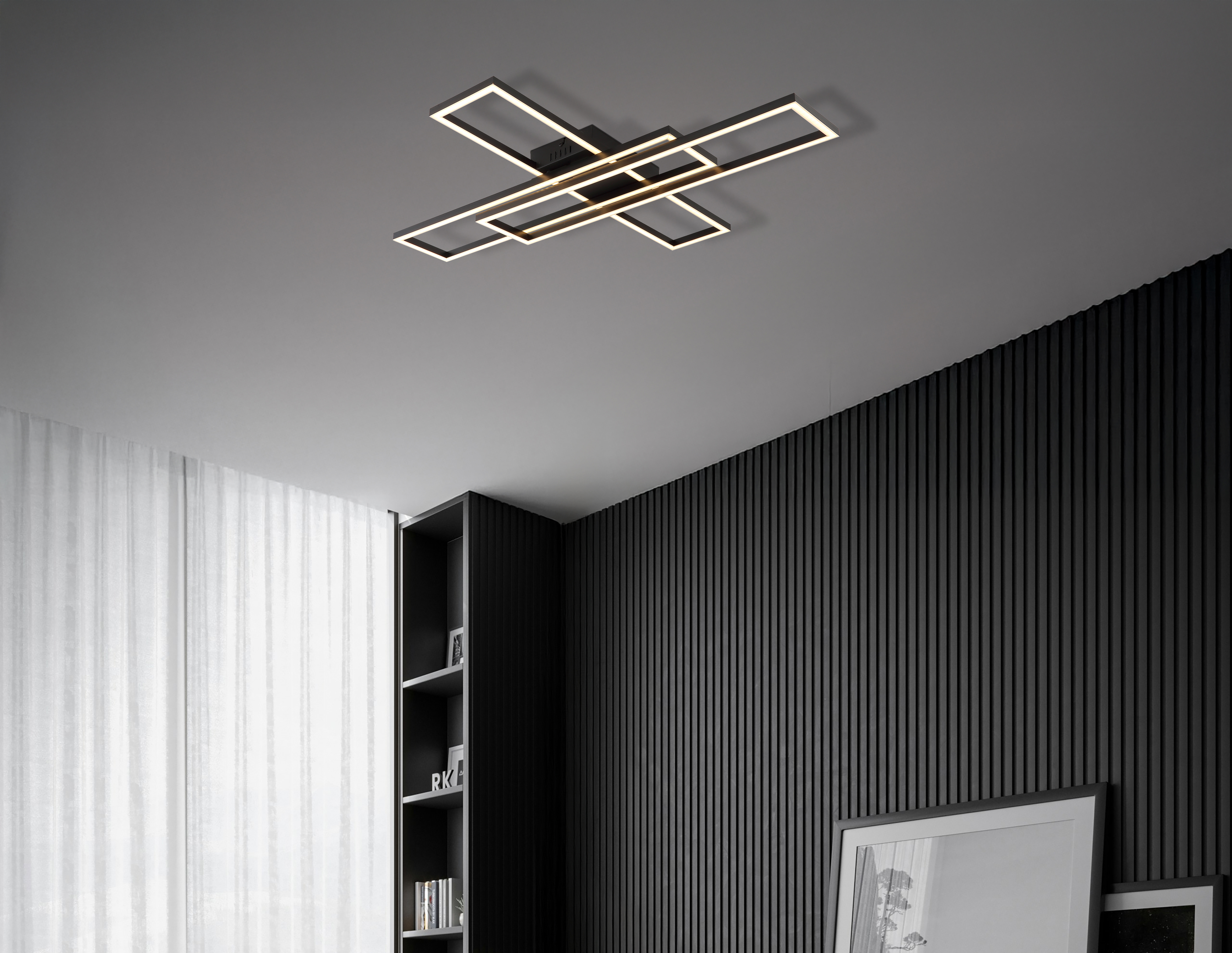 LED-Deckenleuchte in Fb. Schwarz Matt, deckenleuchte, moderne lampe, led, raumschnitt, wohnzimmer lighting