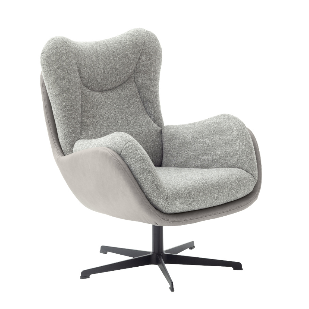 SCHÖNER WOHNEN-Kollektion Drehsessel KIKO in Stoff Sneak steel/Leder Evita light grey