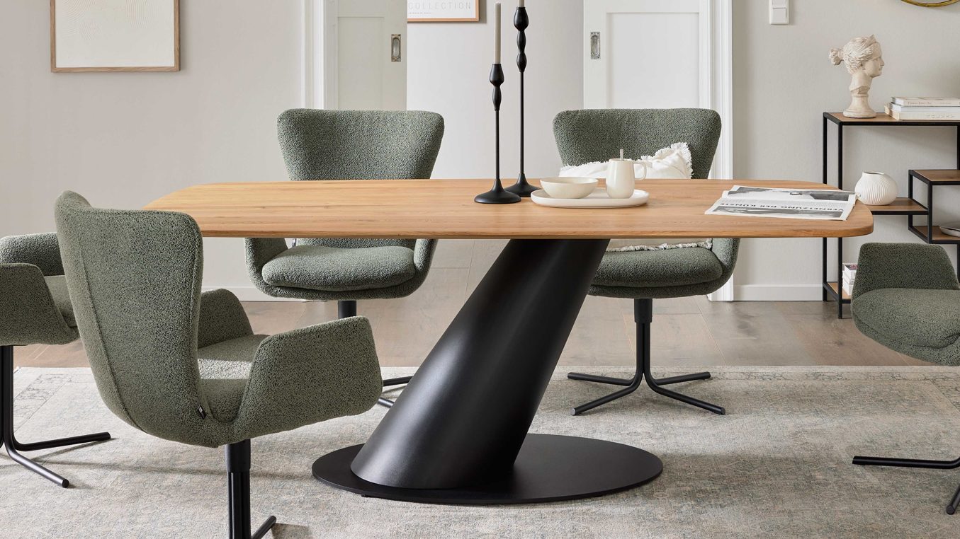 Interliving Esstisch IL 5121ca. 200x100cm in Platte Charaktereiche massiv/Gestell Metall schwarz, Moebel, Tabelle, Tischplatte, Stuhl, Drinnen