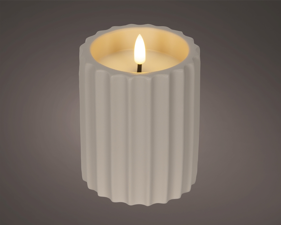 Kaemingk LED Kerze  ca. H11,5 cm, D8,5 cm in Fb. creme/warmes weiss, LED-Kerze, geriffelte Oberfläche, weiß, warmweißes Licht, batteriebetrieben