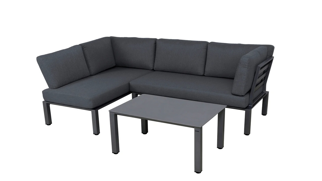 MWH Ecklounge-Set WIDOO in Farbe iron grey/Aluminium Glas, Couch, Mobiliar, Tabelle, Kaffeetisch
