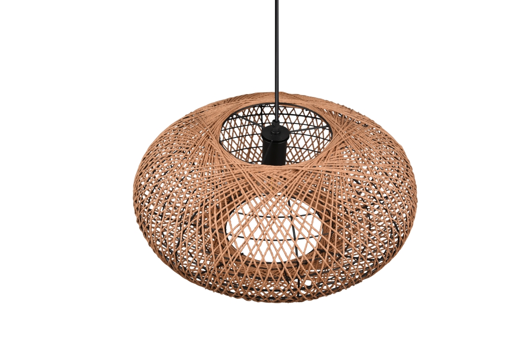 Trio Pendelleuchte HEDDA in schwarz matt, Sisal naturbelassen