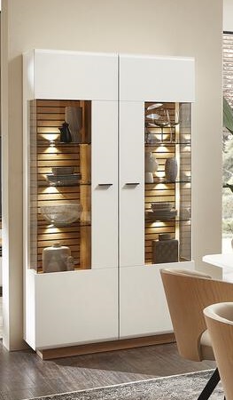 Wohn-Concept Vitrine FRESNO in Front weiß matt/Korpus Artisaneiche Nachbildung, Vitrine, Schrank, Glasvitrine, Glasfront, Holzregal