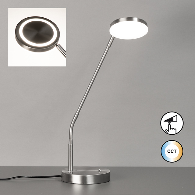 Fischer & Honsel LED-Tischleuchte SORENTO ca. H48 cm, D16 cm in Nickel matt, Acrylglas weiß
