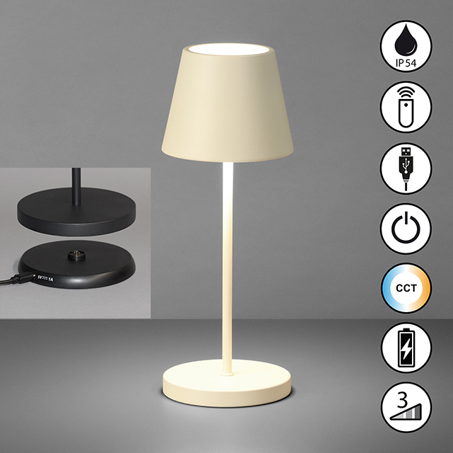 FH Lighting LED-Tischleuchte COSENZA PRO in Metall Kalk weiß