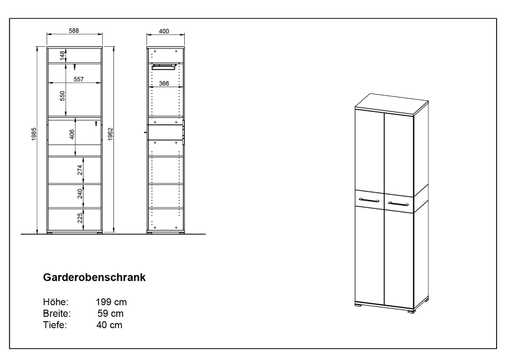 Germania Garderobenschrank GW-Topix in Farbe Lindberg-Eiche-Nachbildung Germania Garderobenschrank GW-Topix in Farbe Lindberg-Eiche-Nachbildung