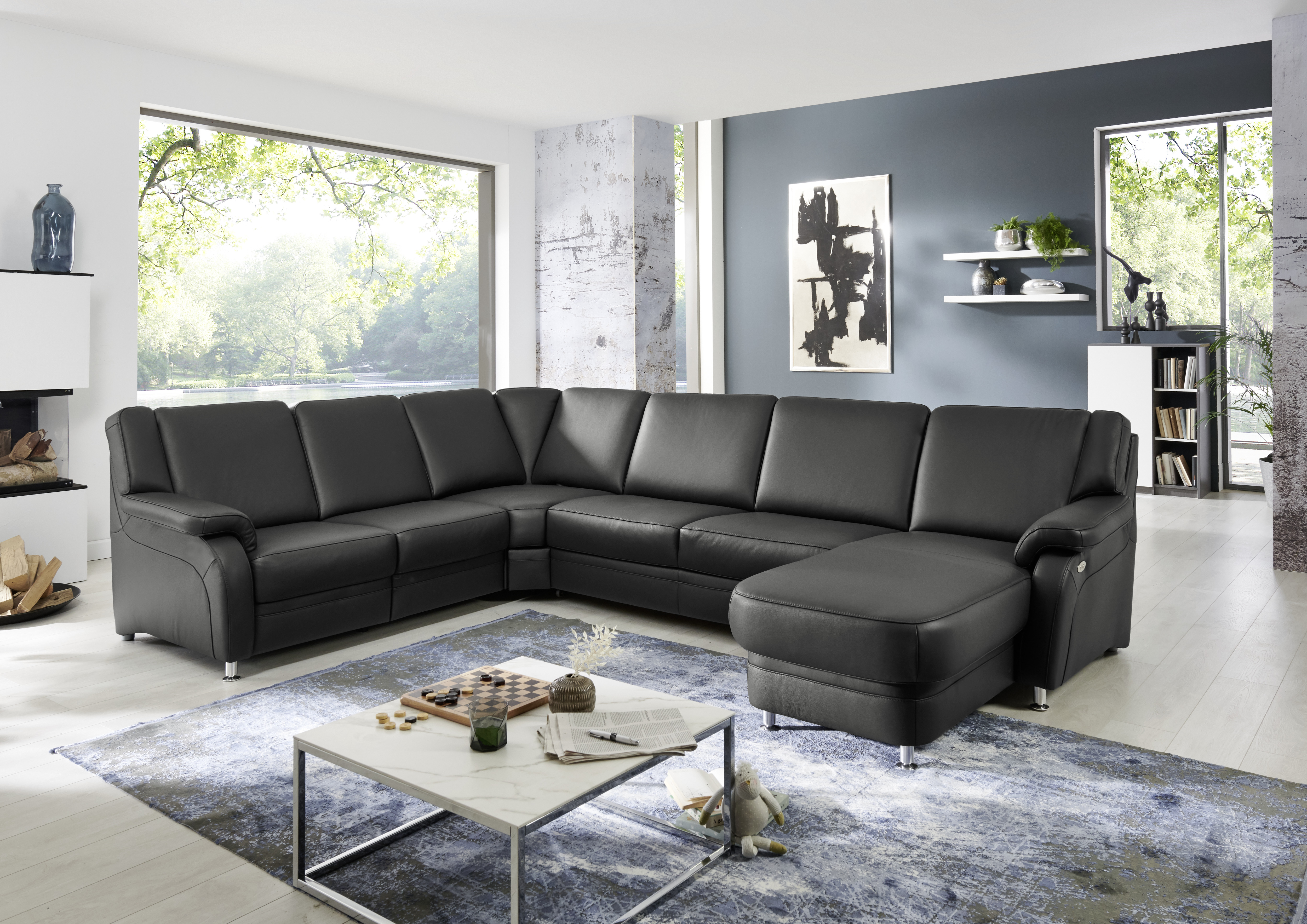 Modulmaster Polstereckgruppe MM-PN1004  Schwarz, Sofa, Wohnlandschaft, Ecksofa, Leder, Schwarz