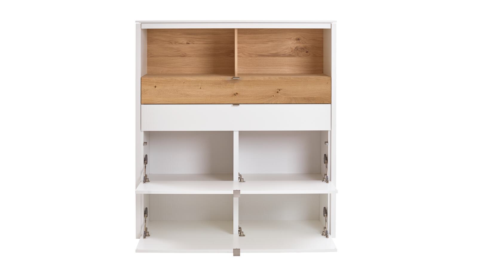 Venjakob Highboard Game ca. 127x140x43cm in Lack kristallweiß matt/Balkeneiche massiv