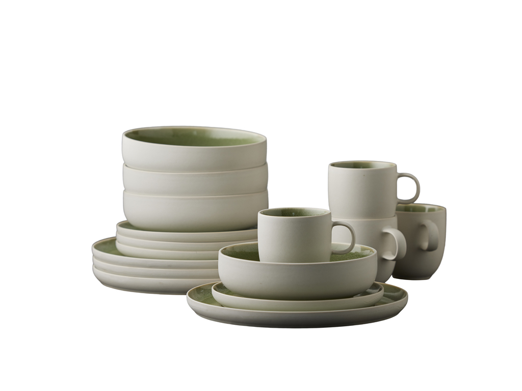 F&H Geschirrset STUDIO ROUND NORTH in Farbe Matte white/Shiny moss