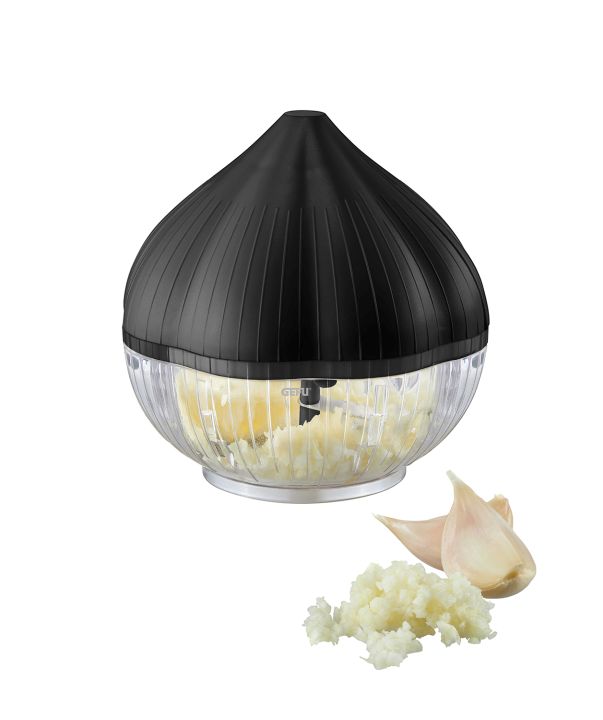 GEFU Knoblauchschneider AGLIOLI in Farbe Schwarz/transparent, Knoblauchpresse, Knoblauchhacker, Knoblauch-Mühle, Knoblauchschäler, knetbare Knoblauchreste